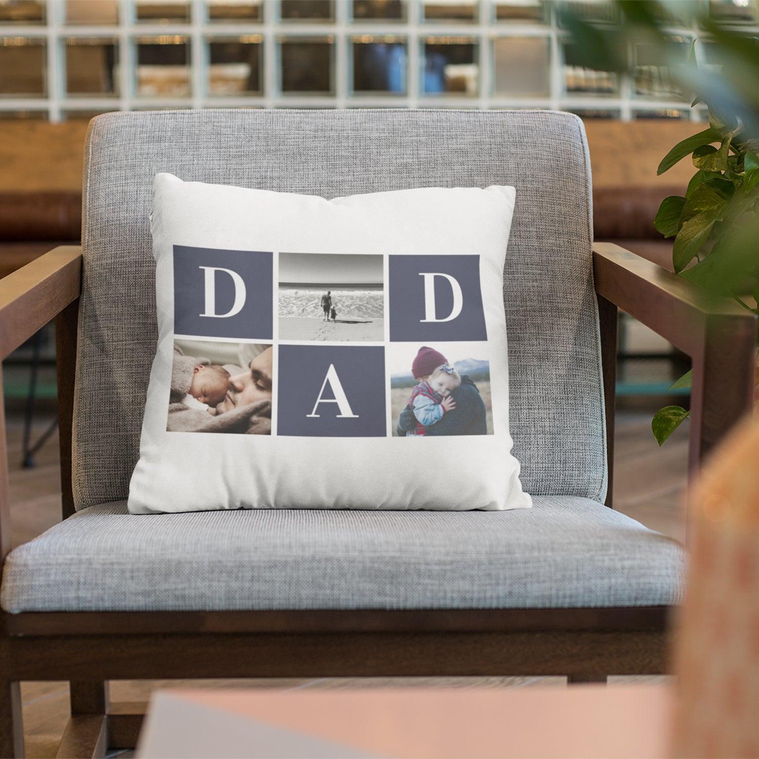 Dad Colorblock Three Photo Collage Personalized Cushion Cover - Gift Lift