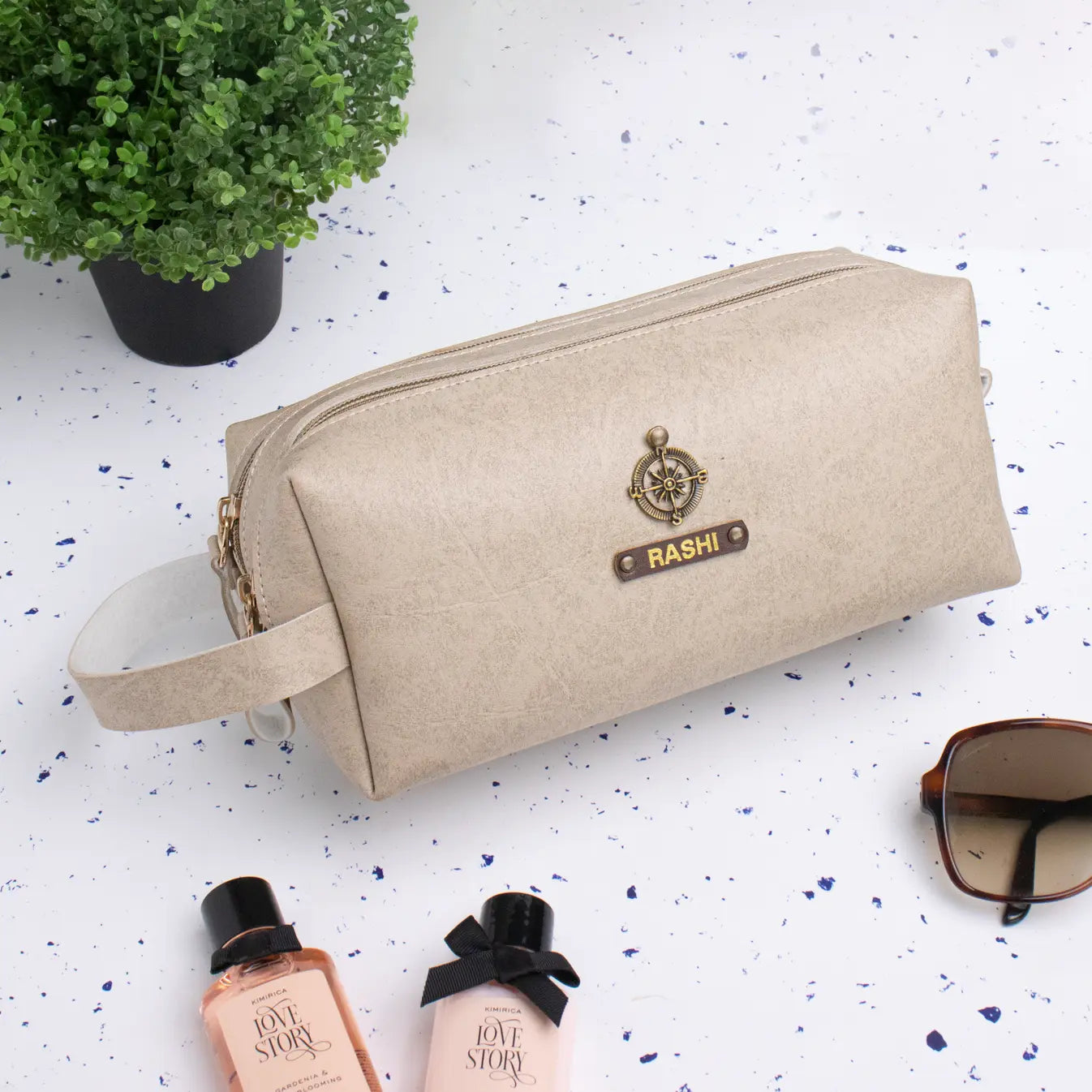 PERSONALISED DOUBLE ZIP POUCH - BEIGE