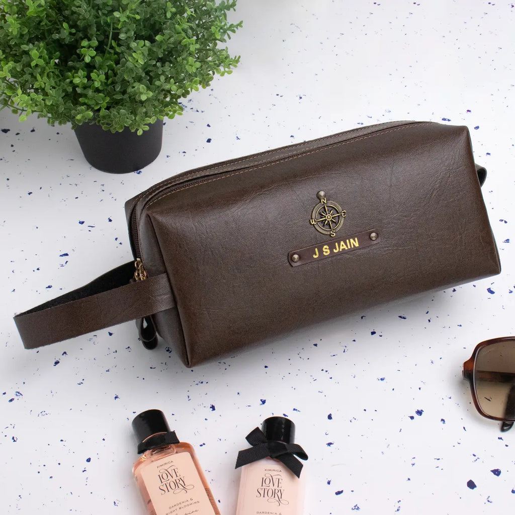 PERSONALISED DOUBLE ZIP POUCH - BROWN