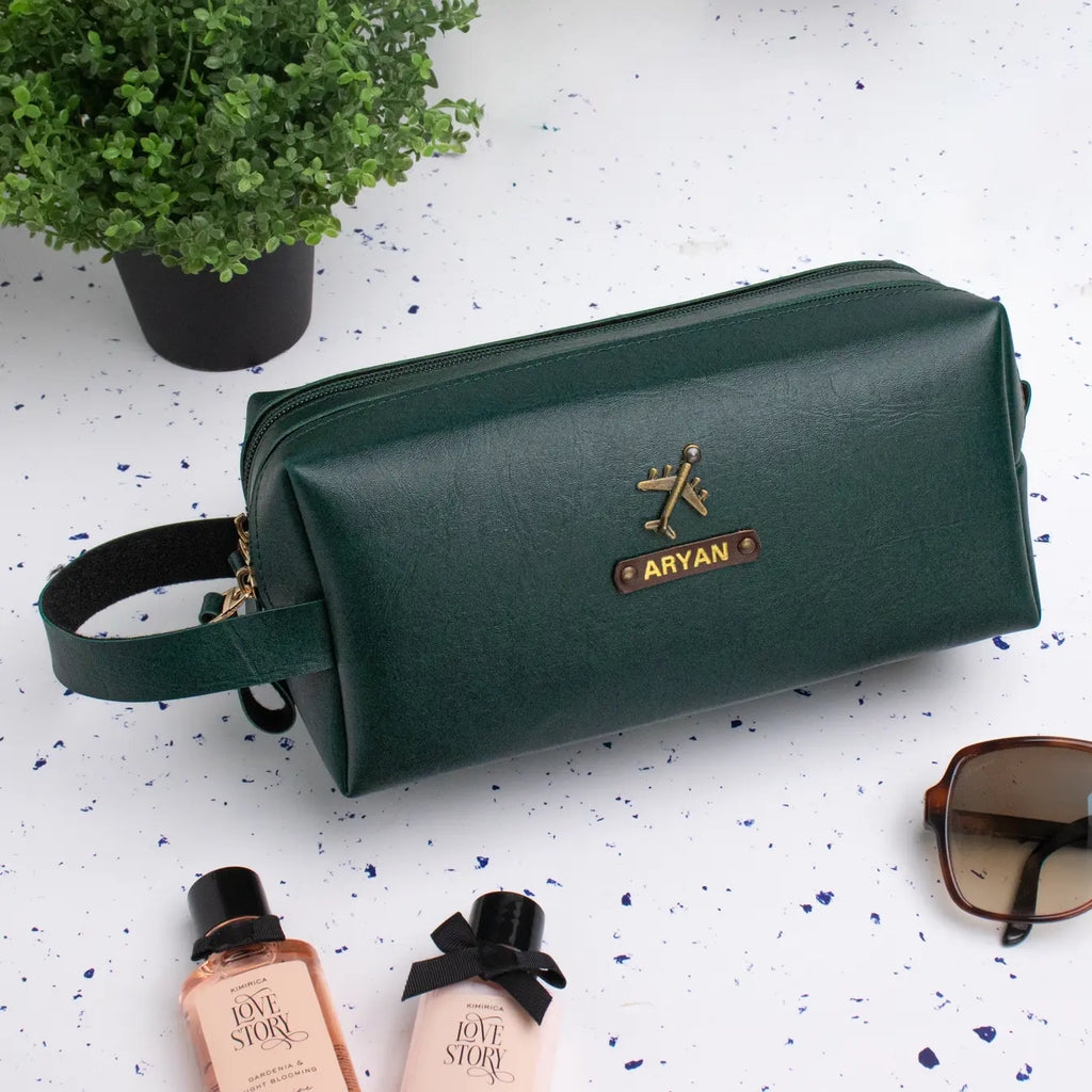 PERSONALISED DOUBLE ZIP POUCH - GREEN