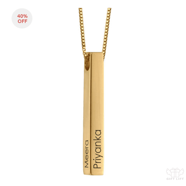 Engraved 3D Bar Necklace in Gold Plating