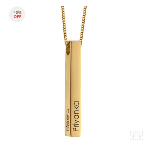Engraved 3D Bar Necklace in Gold Plating