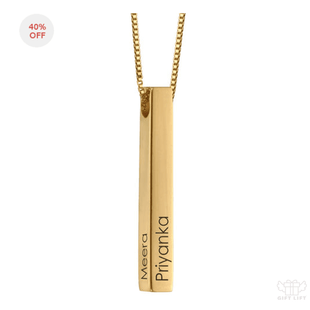 Engraved 3D Bar Necklace in Gold Plating - www.giftlift.in