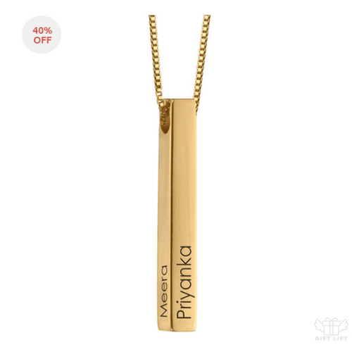 Engraved 3D Bar Necklace in Gold Plating - www.giftlift.in