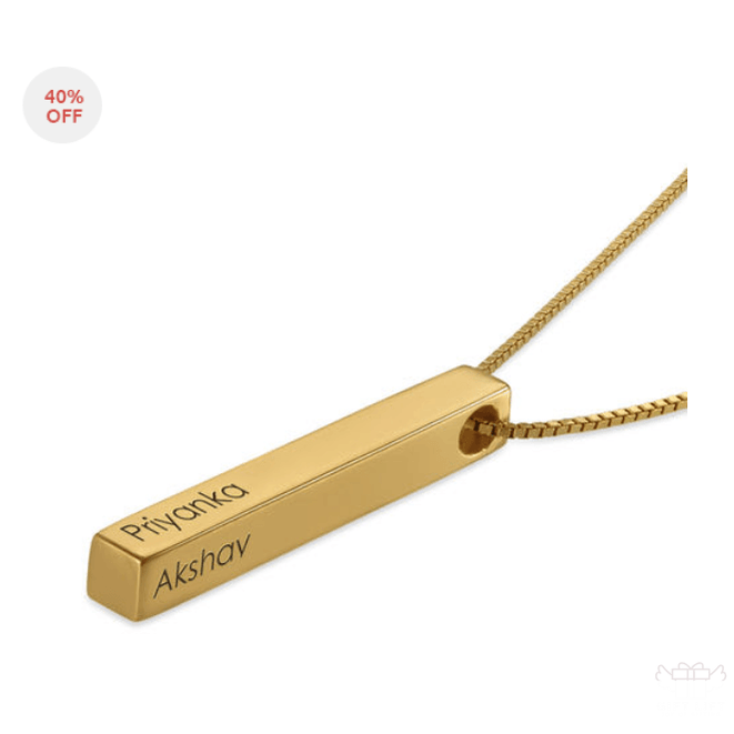 Engraved 3D Bar Necklace in Gold Plating - www.giftlift.in