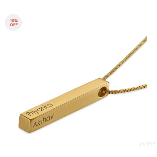 Engraved 3D Bar Necklace in Gold Plating - www.giftlift.in