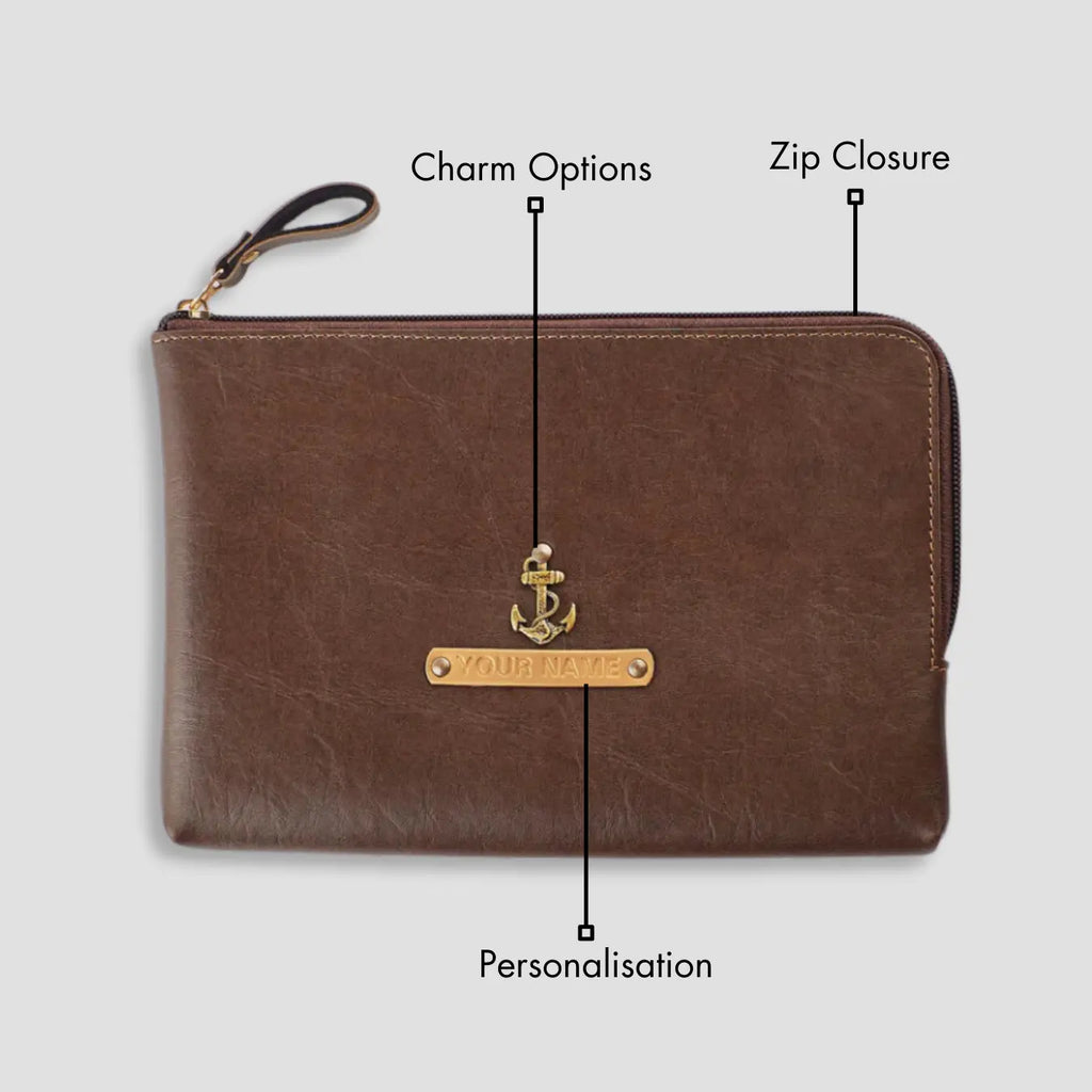PERSONALISED FLAT POUCH - BROWN