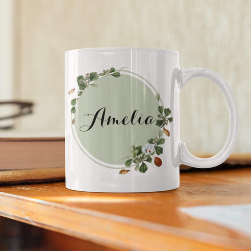 Floral Leaves Art Custom Name Coffee Mug - Gift Lift