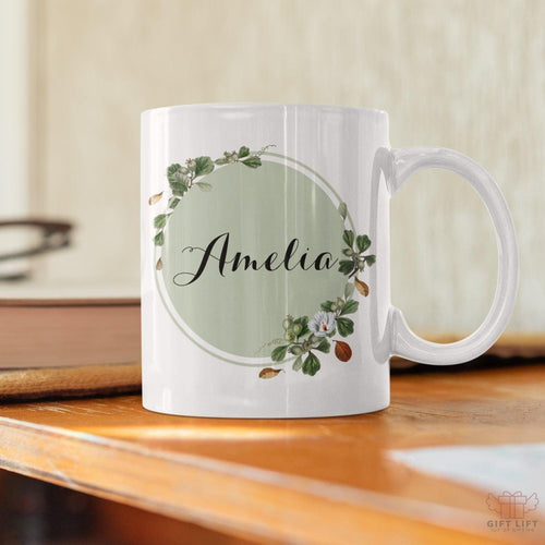 Floral Leaves Art Custom Name Coffee Mug