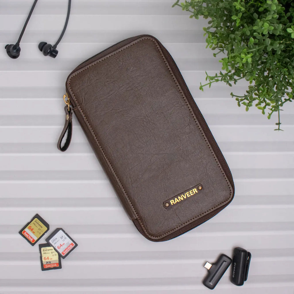 PERSONALISED GADGET ORGANISER - BROWN
