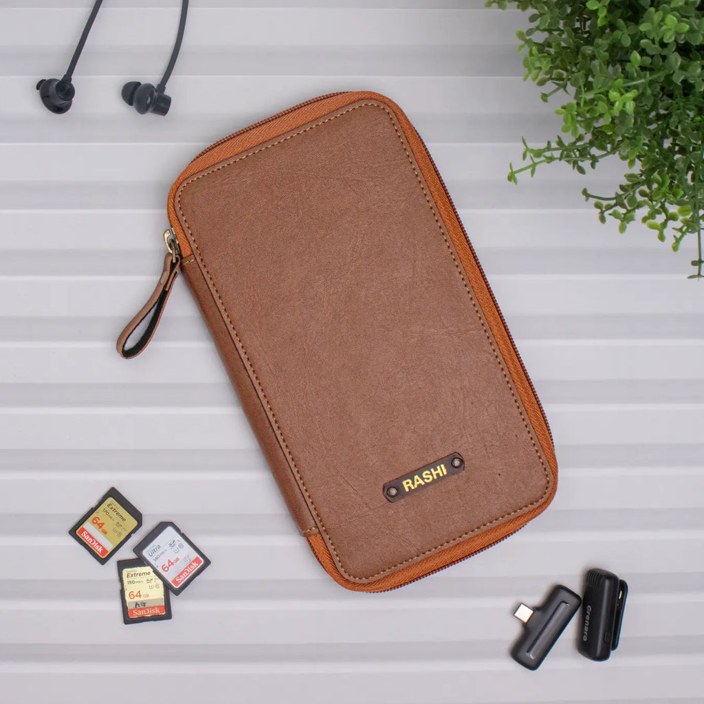 PERSONALISED GADGET ORGANISER - TAN