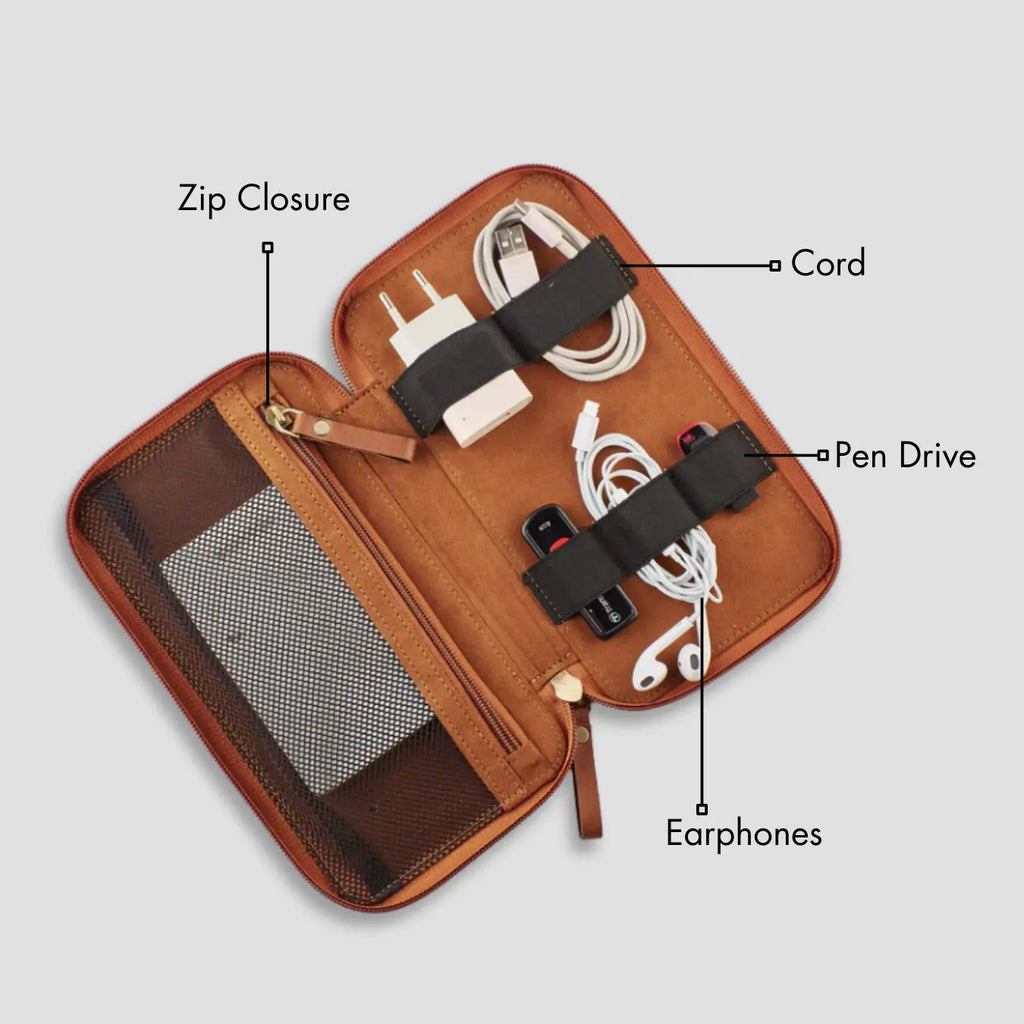 PERSONALISED GADGET ORGANISER - TAN
