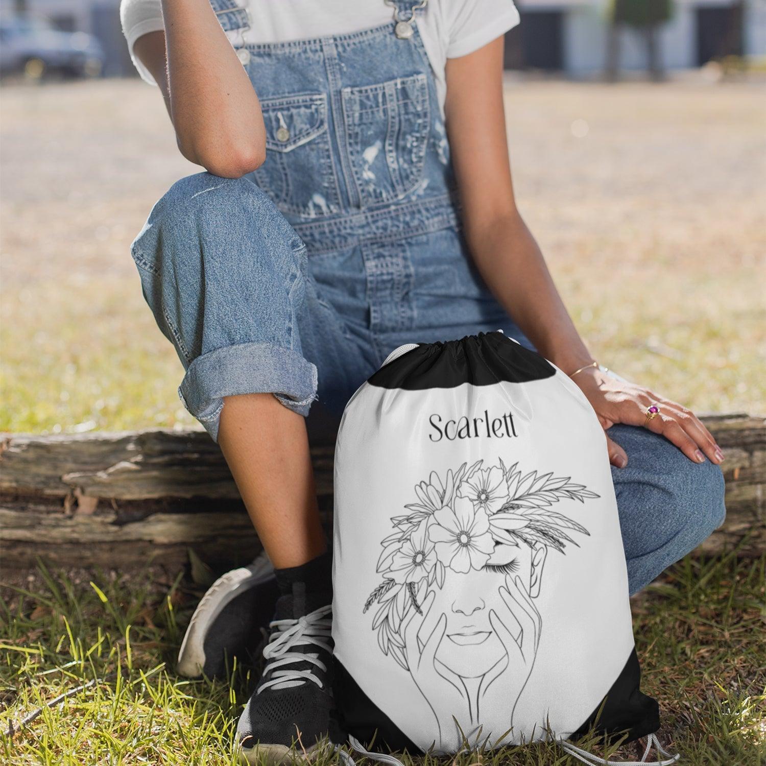 Girly Art Floral Women Personalised Drawstring Bag - Gift Lift