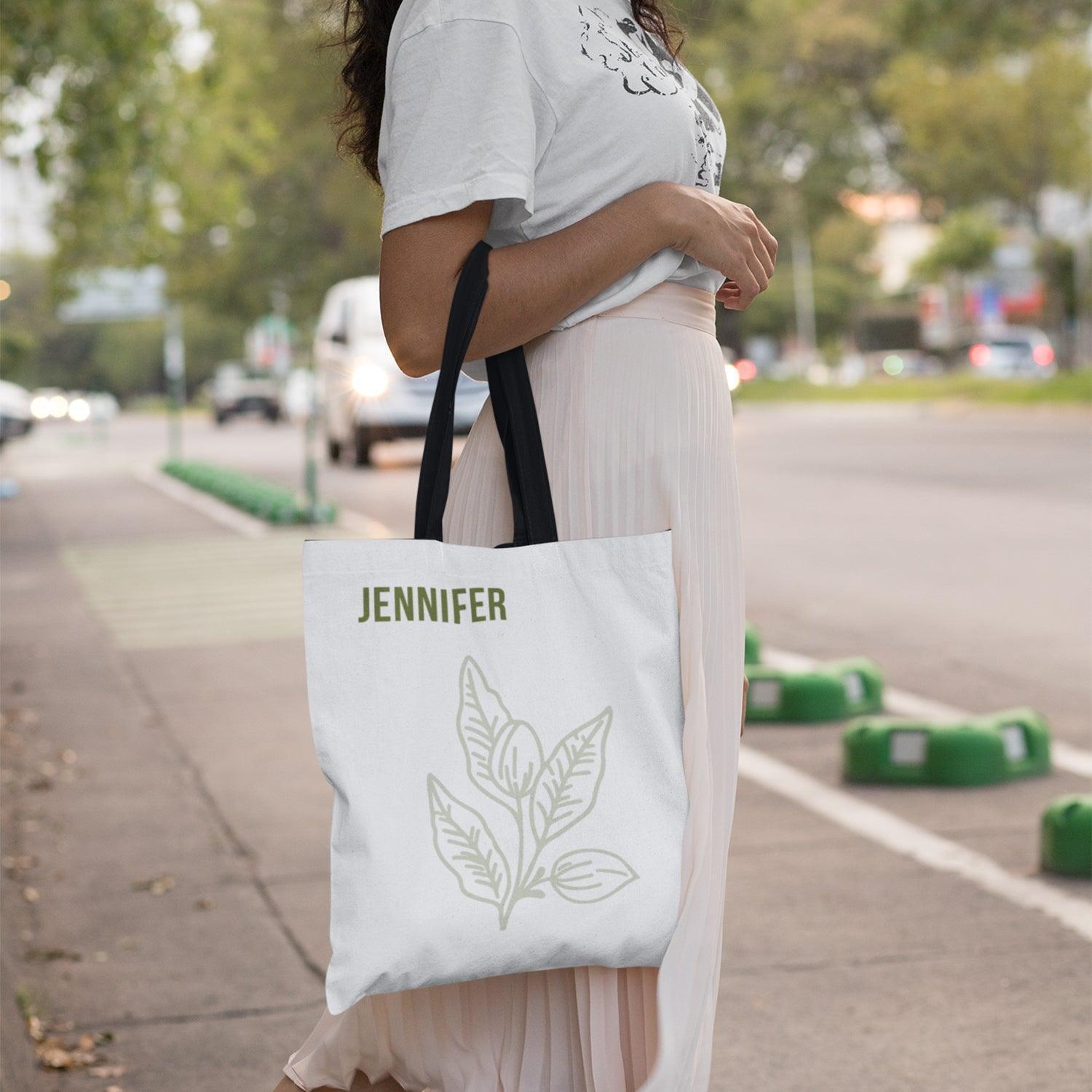 Girly Trendy Personalised Name Leaves Tote Bag - Gift Lift