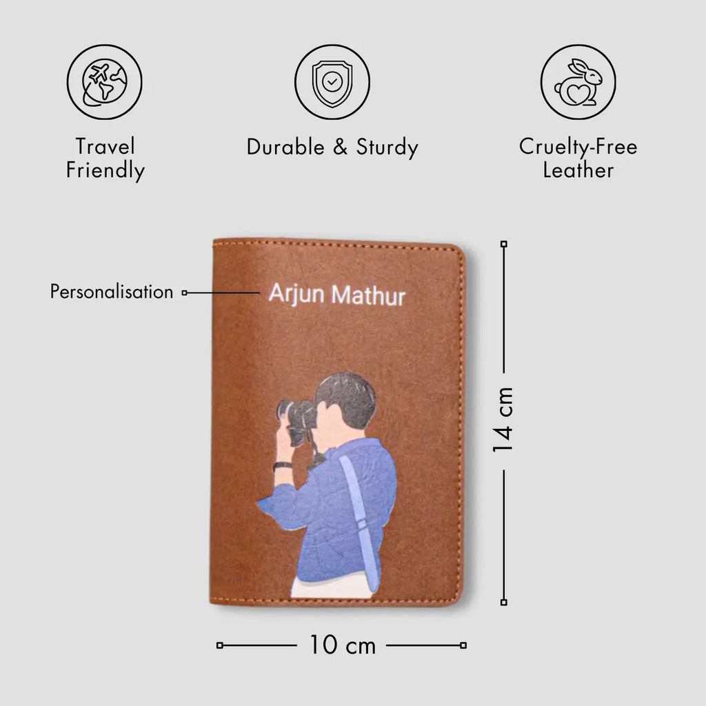 PERSONALISED PRINTED PASSPORT COVER - TRAVELER LENS - TAN