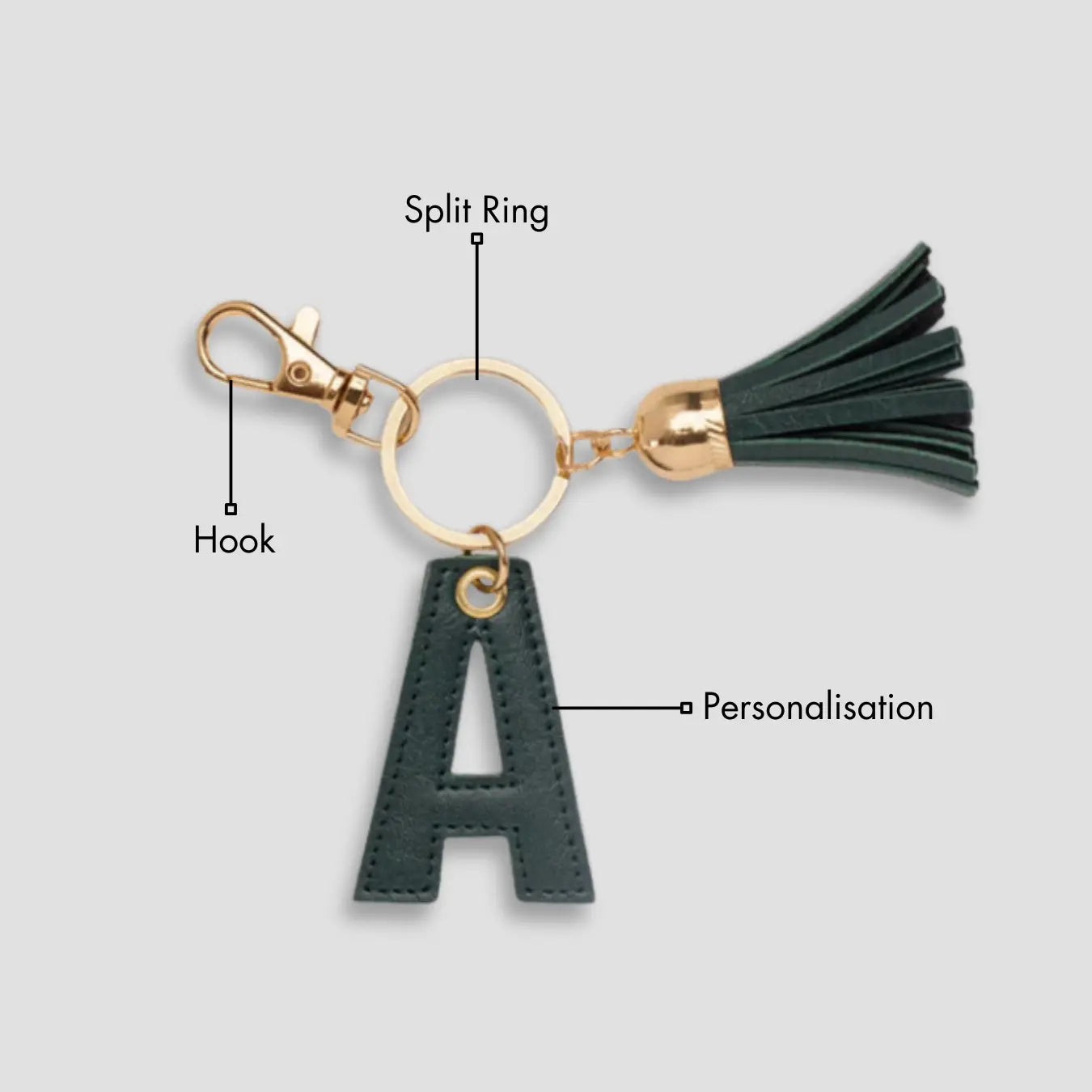 PERSONALISED LETTER KEYCHAIN - GREEN