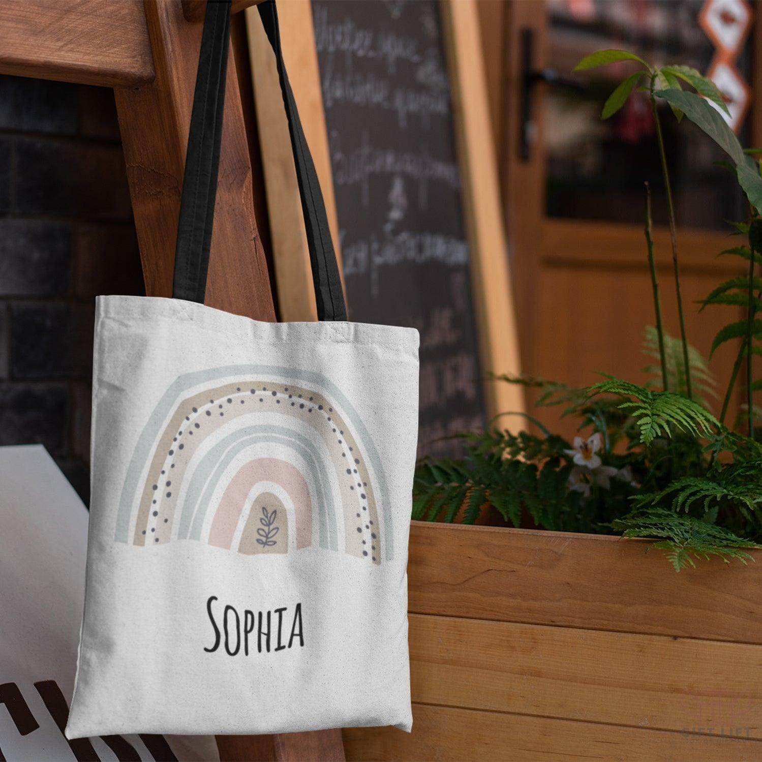 Modern Watercolor Rainbow Custom Name Tote Bag