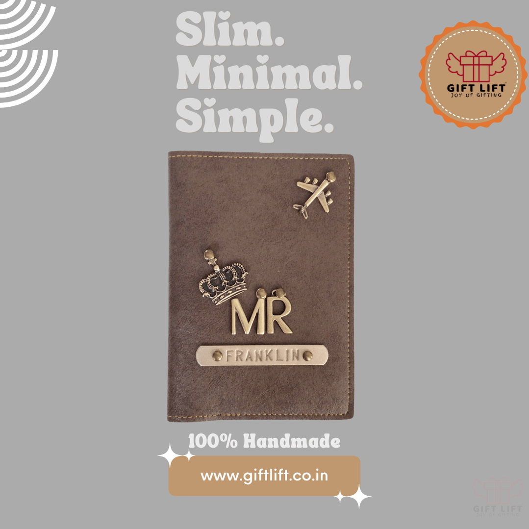 Mr - Personalized Coffee Leather Finish Passport Cover