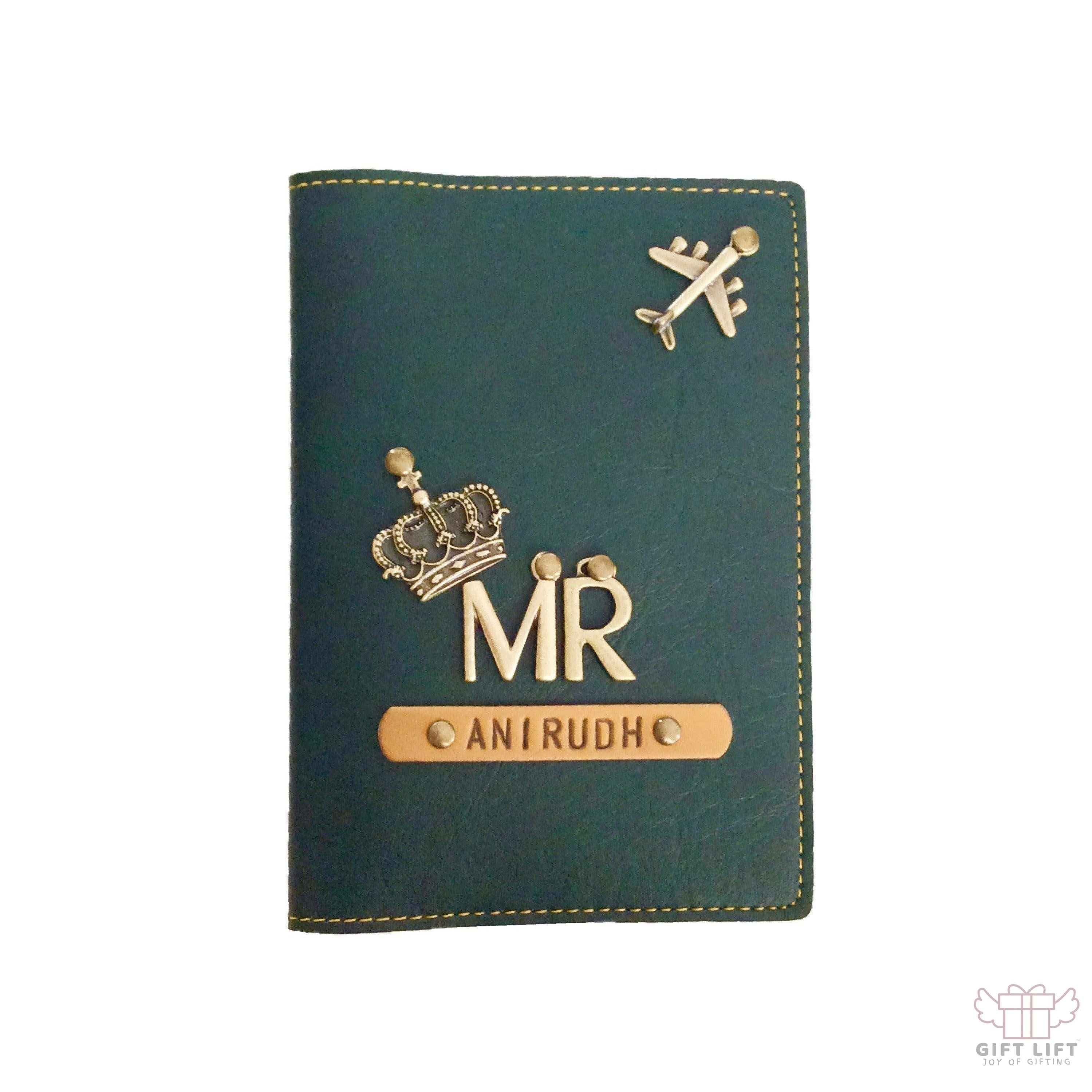 Mr - Personalized Forest Green Leather Finish Passport Cover