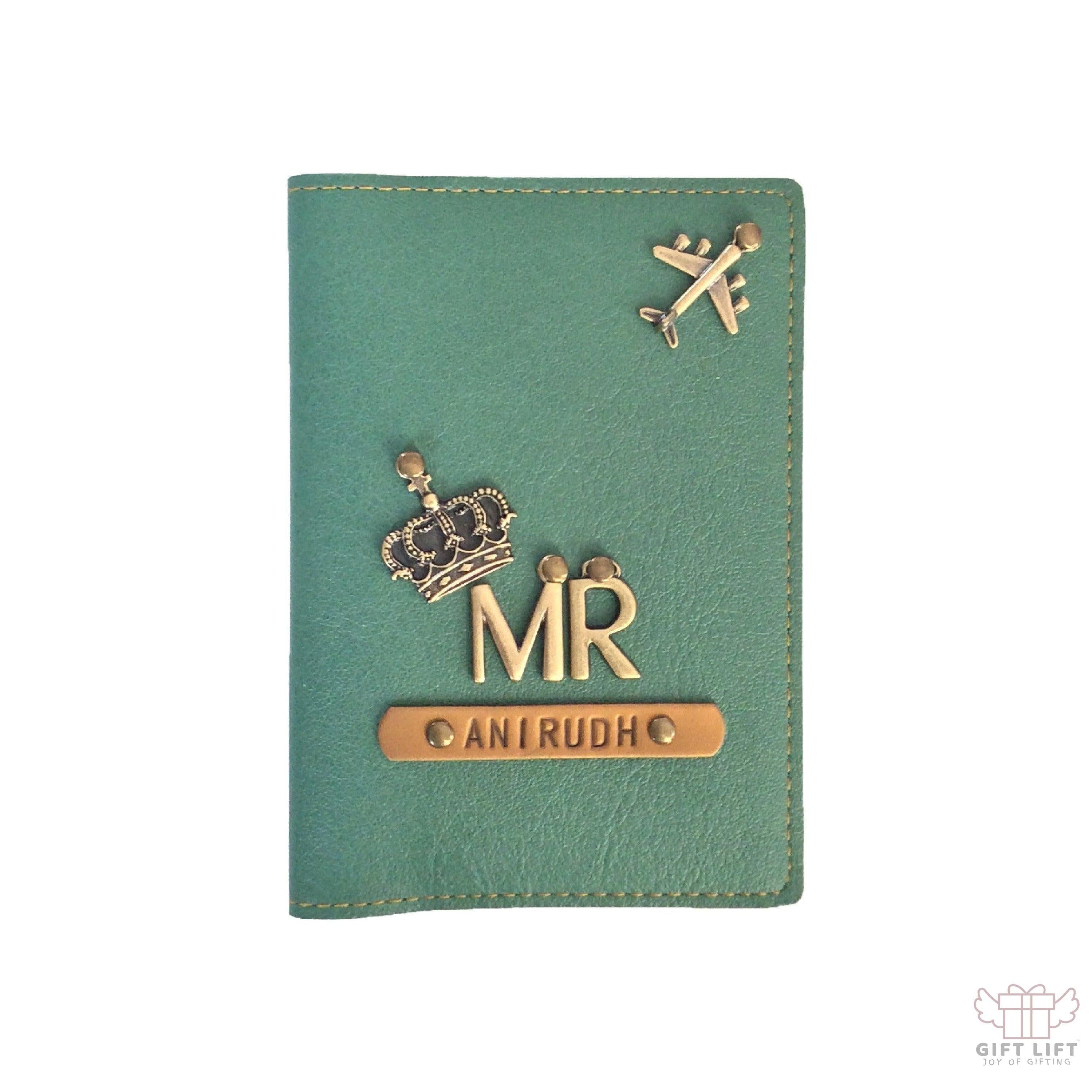 Mr - Personalized Green Leather Finish Passport Cover