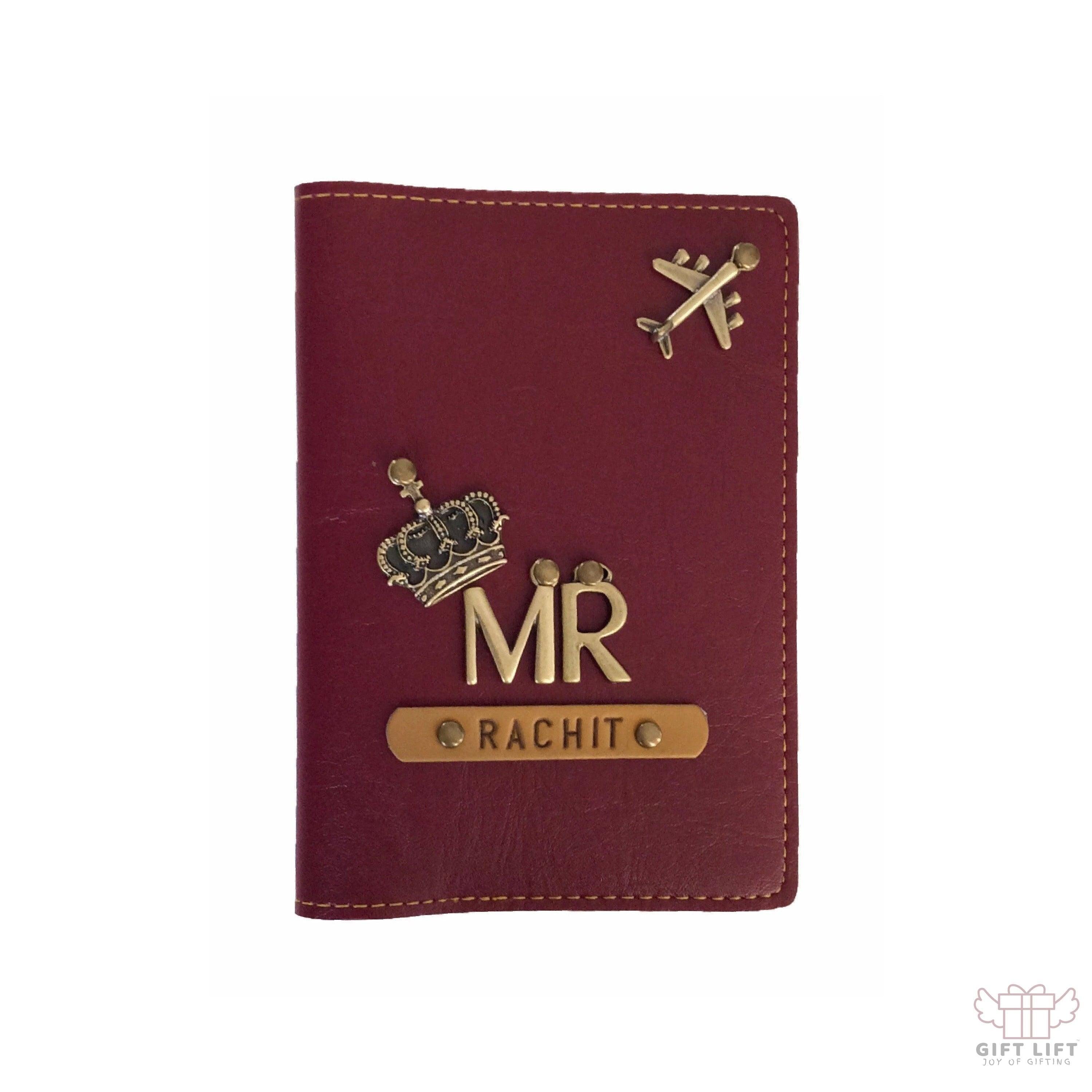 Mr - Personalized Maroon Leather Finish Passport Cover