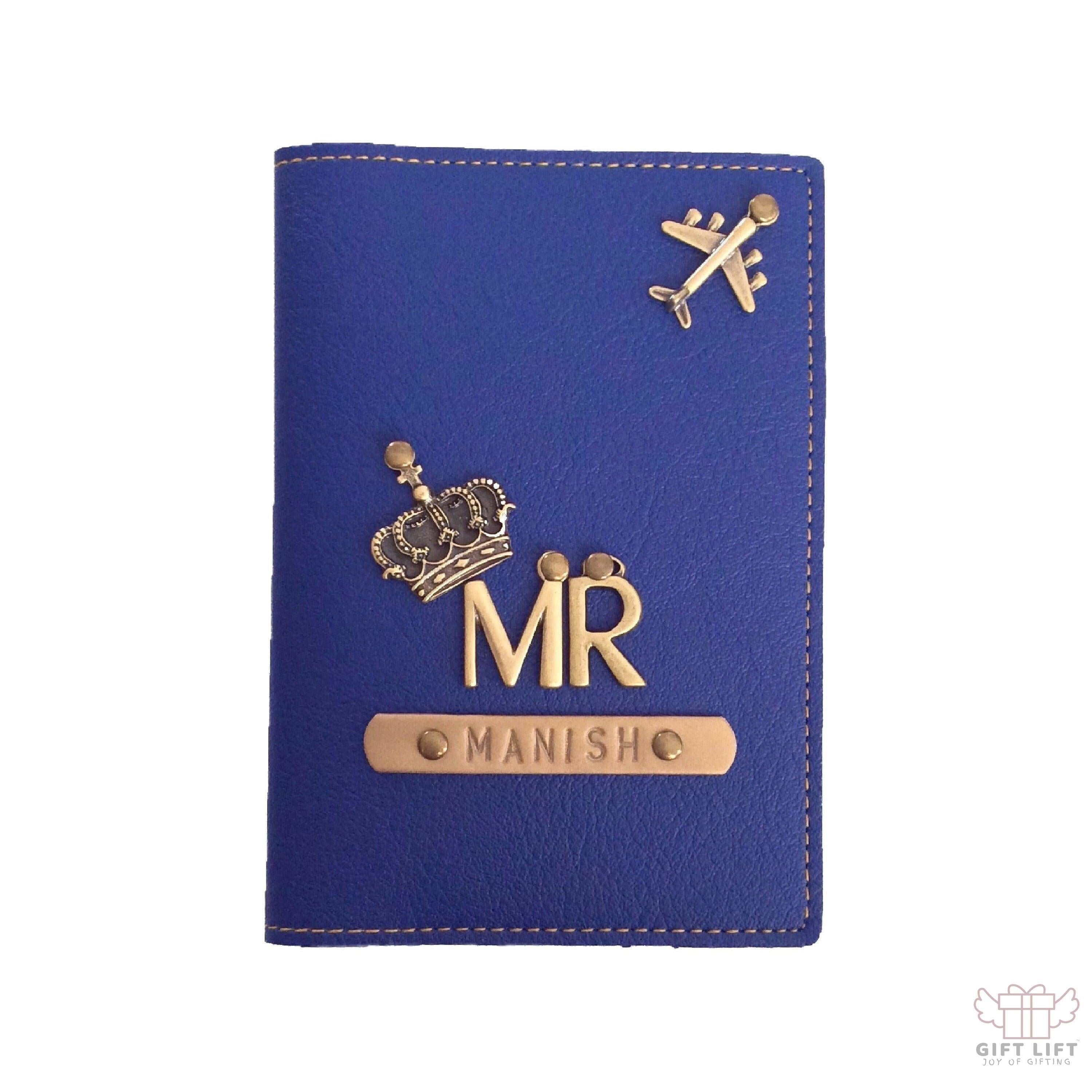 Mr - Personalized Navy Leather Finish Passport Cover