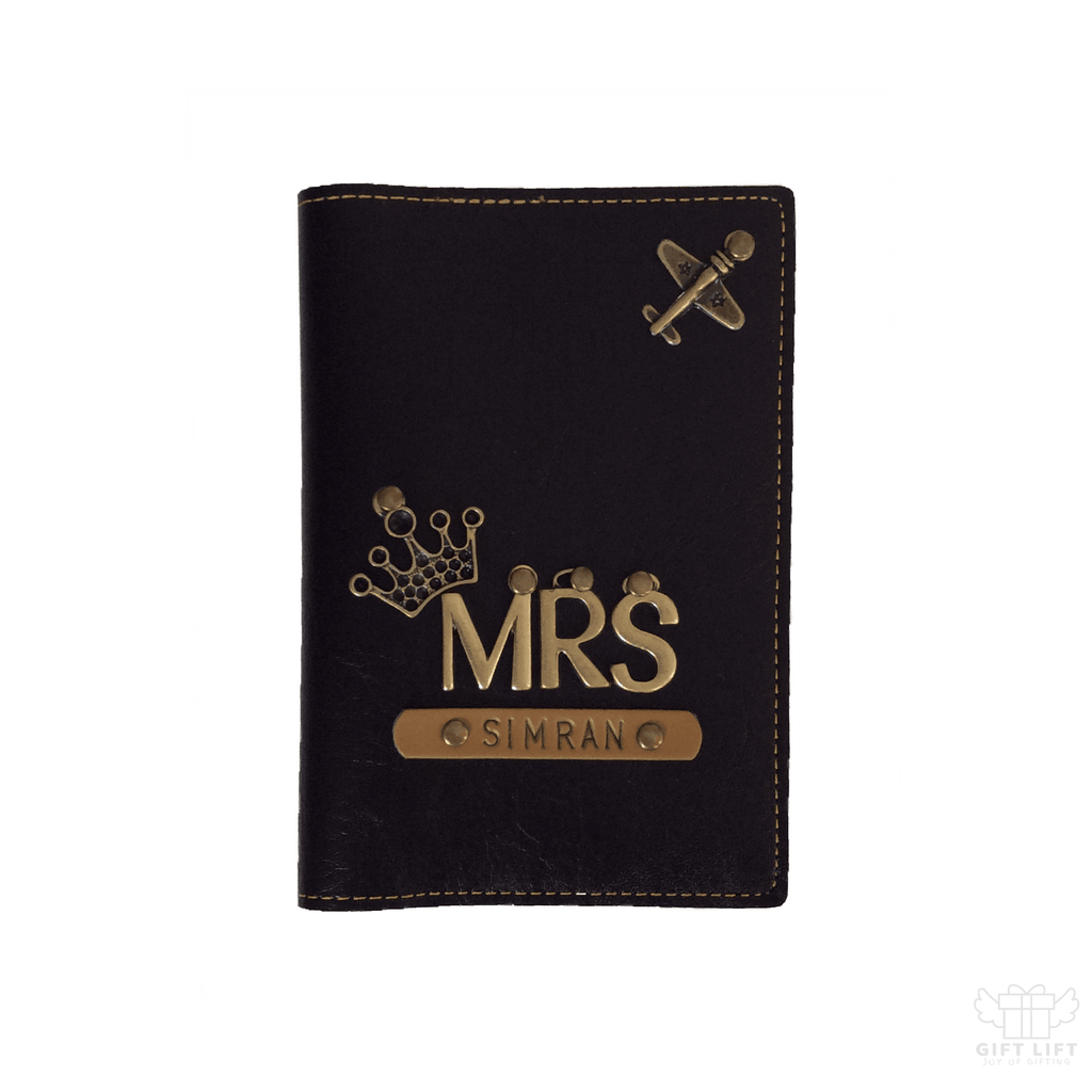 Mrs -Personalized  Black Leather Finish Passport Cover