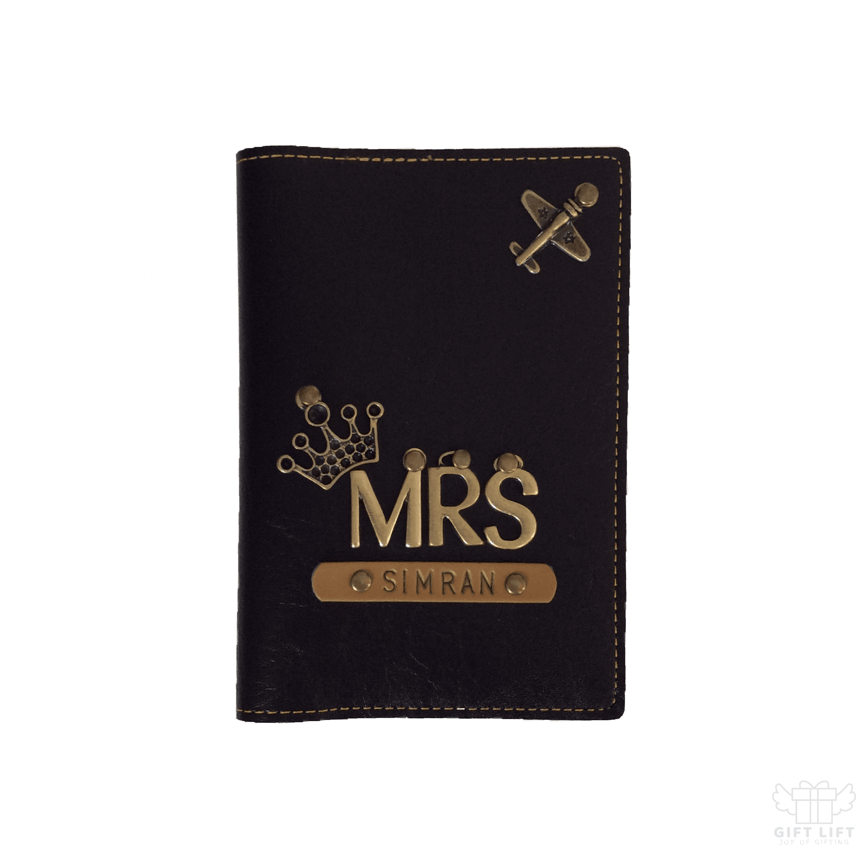 Mrs -Personalized  Black Leather Finish Passport Cover