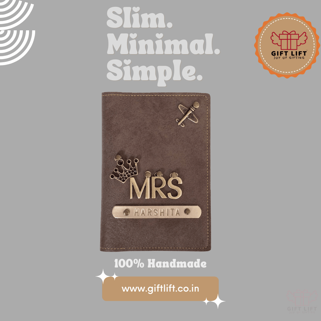 Mrs - Personalized Coffee Leather Finish Passport Cover