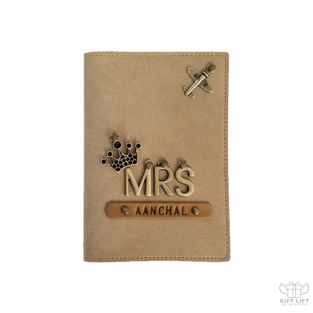 Mrs - Personalized Cream Leather Finish Passport Cover