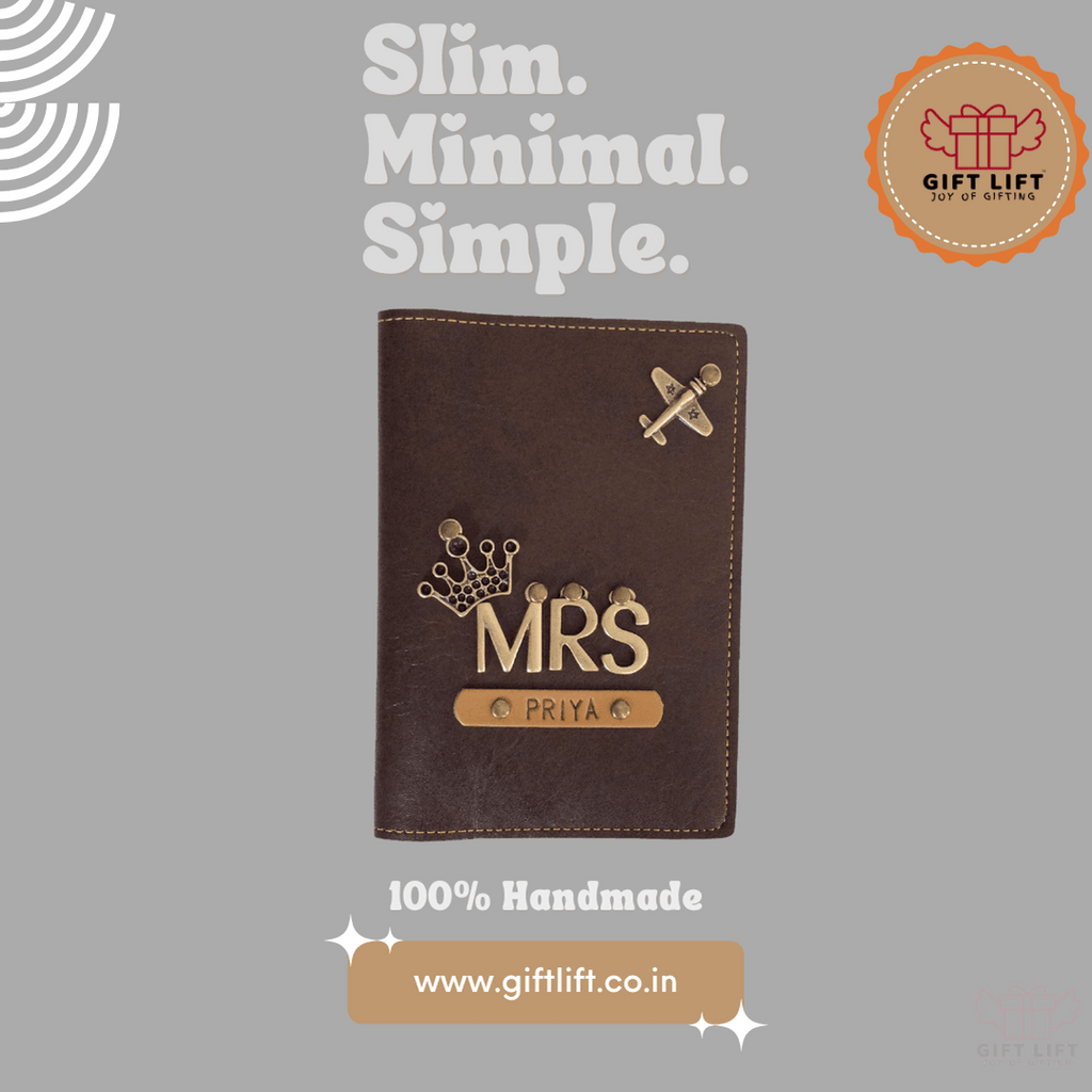 Mrs - Personalized Dark Brown Leather Finish Passport Cover