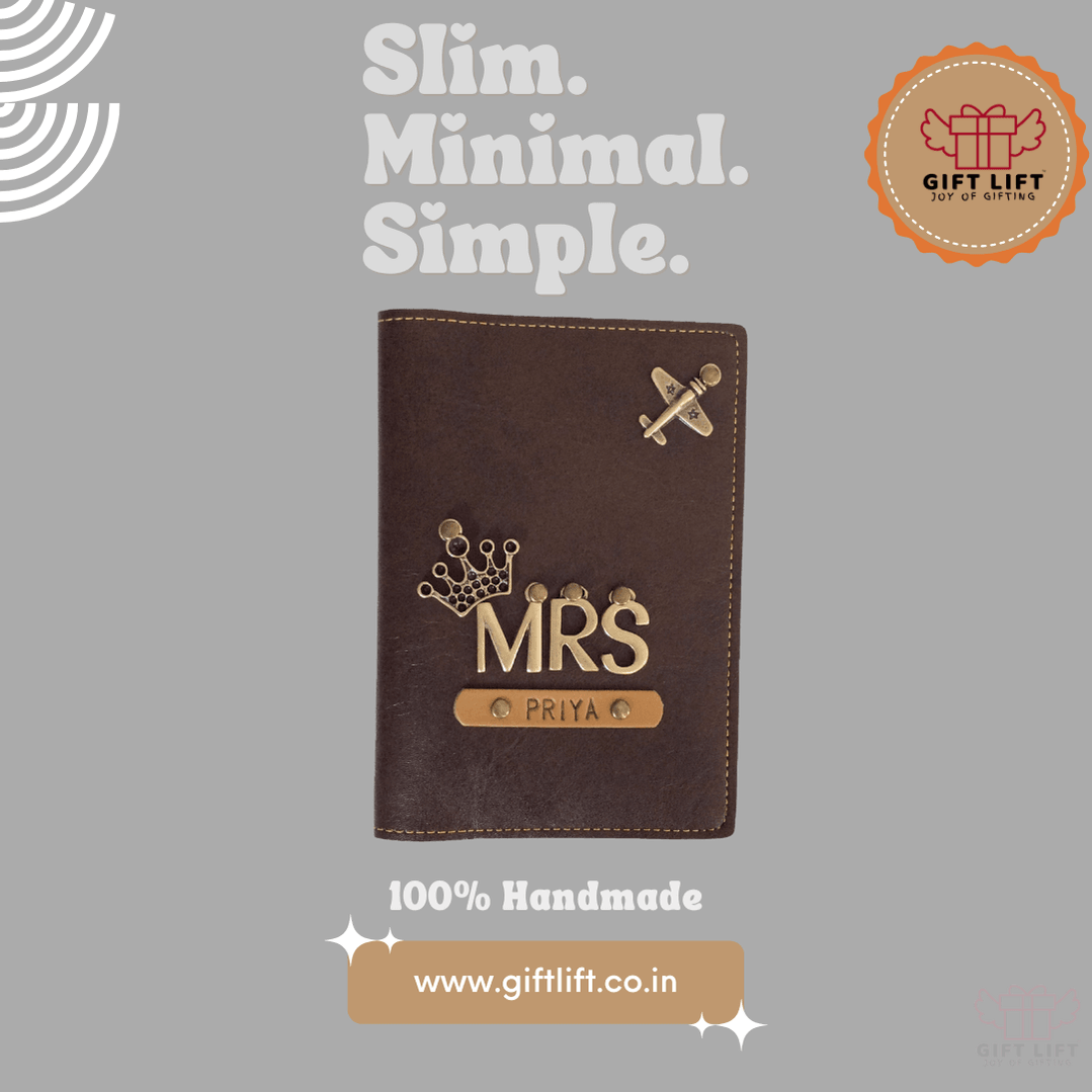 Mrs - Personalized Dark Brown Leather Finish Passport Cover