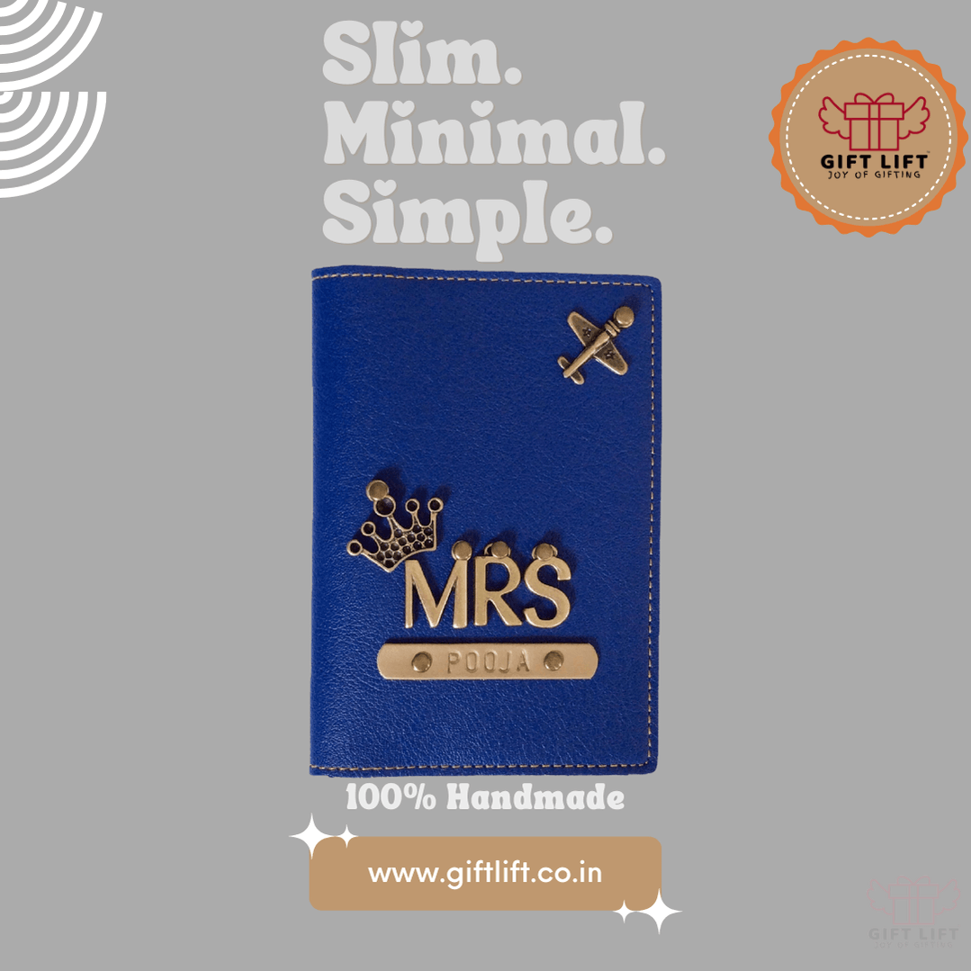 Mrs - Personalized Navy Leather Finish Passport Cover