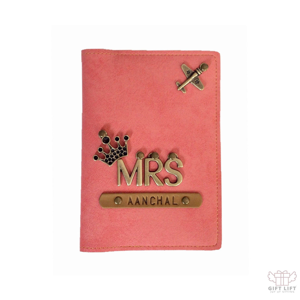 Mrs - Personalized Peach Leather Finish Passport Cover