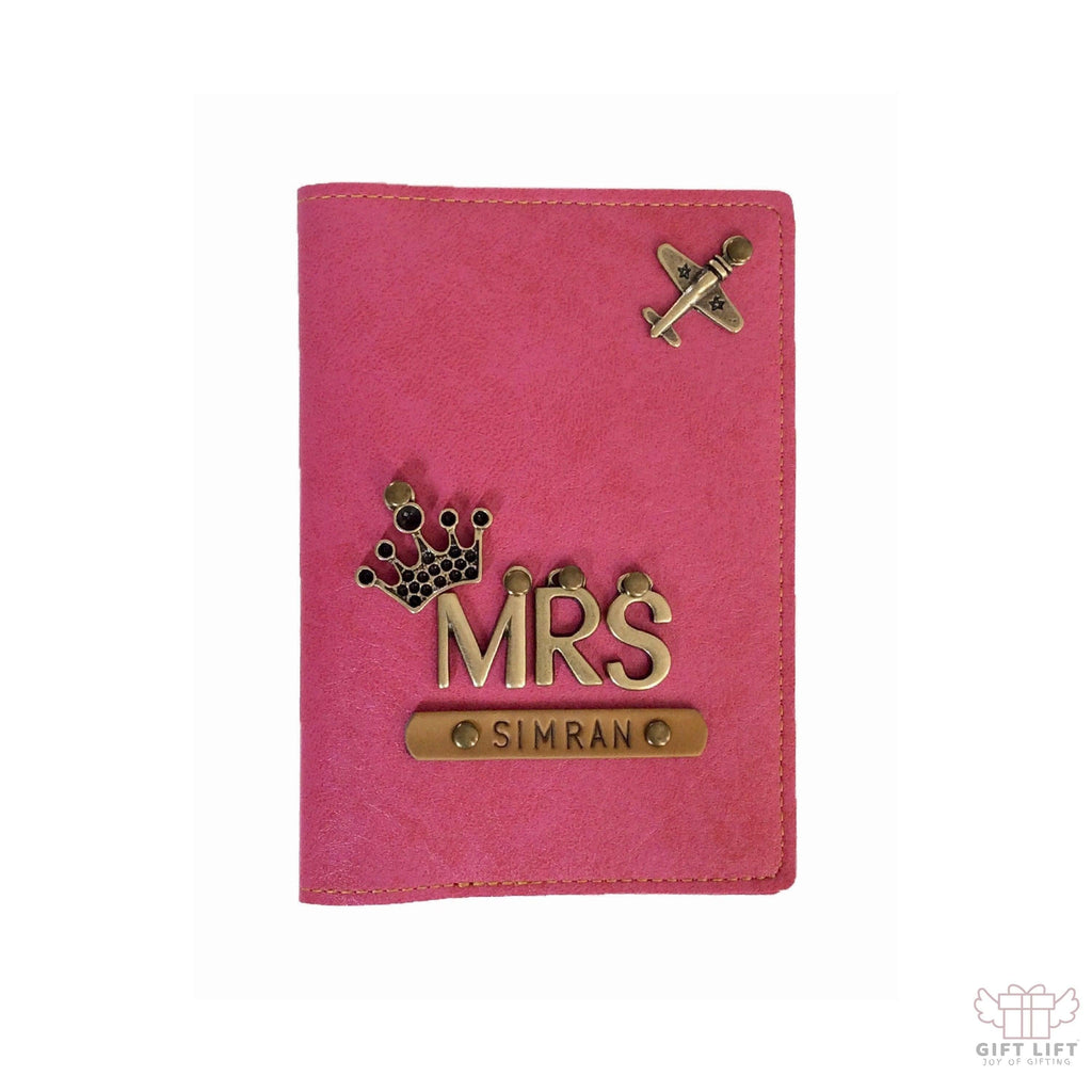 Mrs - Personalized Pink Leather Finish Passport Cover