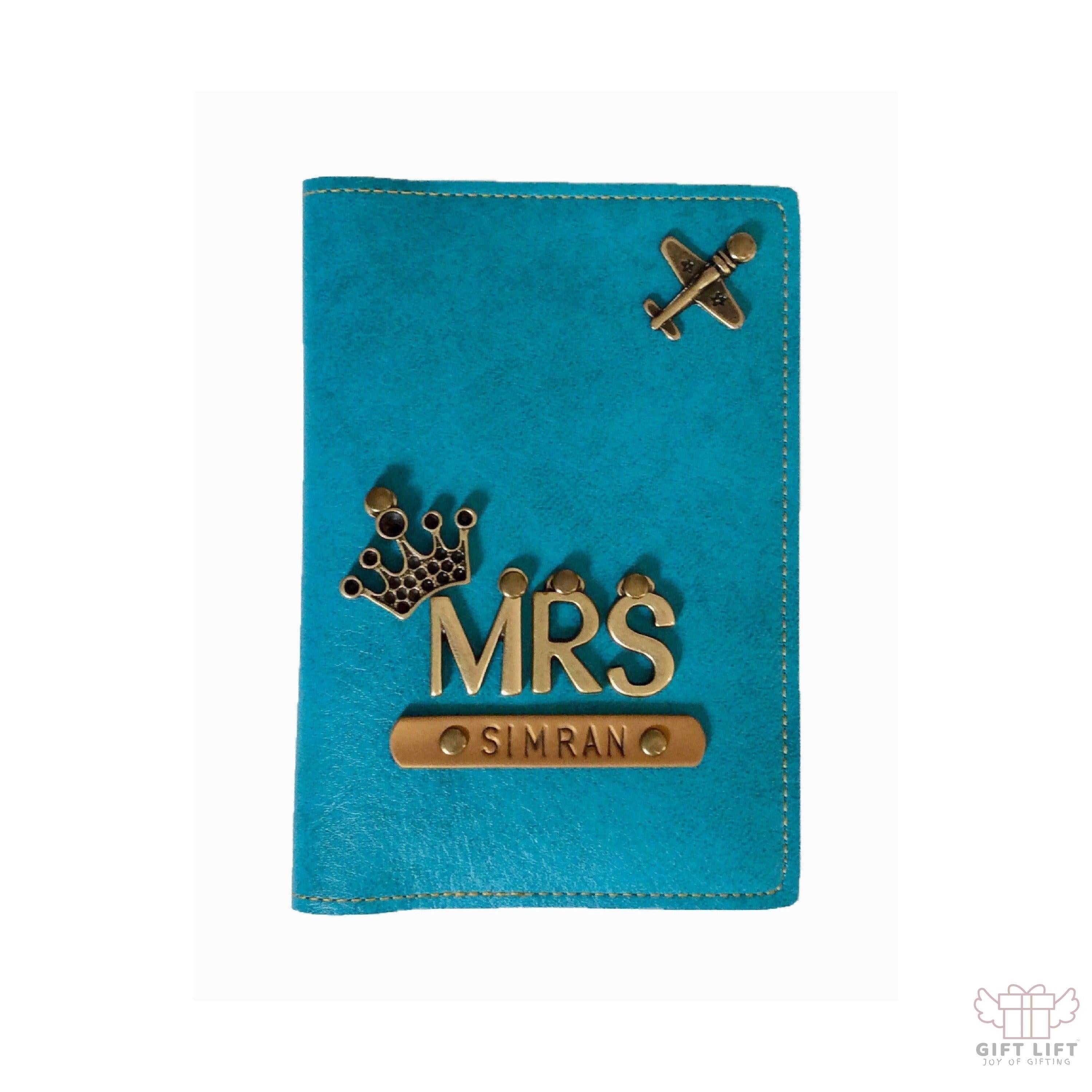 Mrs - Personalized Turquoise Leather Finish Passport Cover