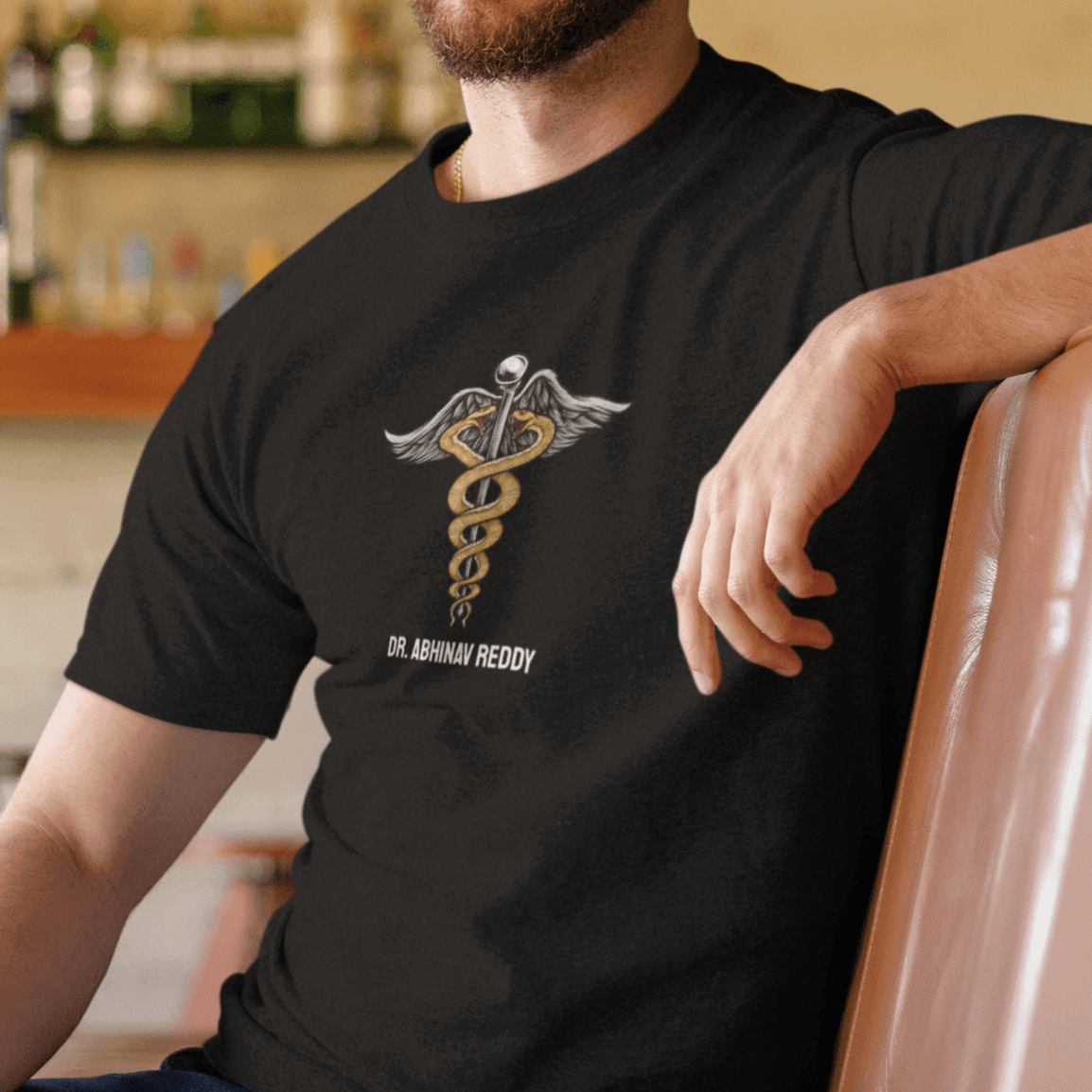 Personalised Doctor Snake Logo Name T-Shirt - 100% Cotton - Black | Custom Gifts for Doctors - Gift Lift
