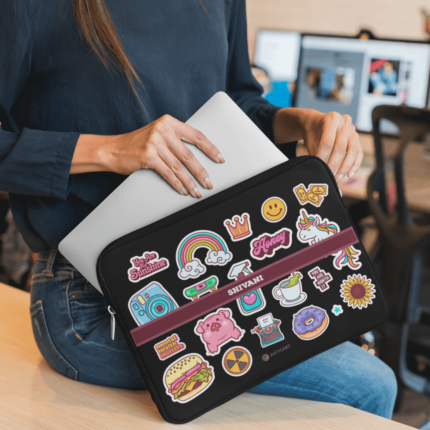 Personalised Laptop Sleeve | with Cute Stickers Art with Your Name - Gift Lift