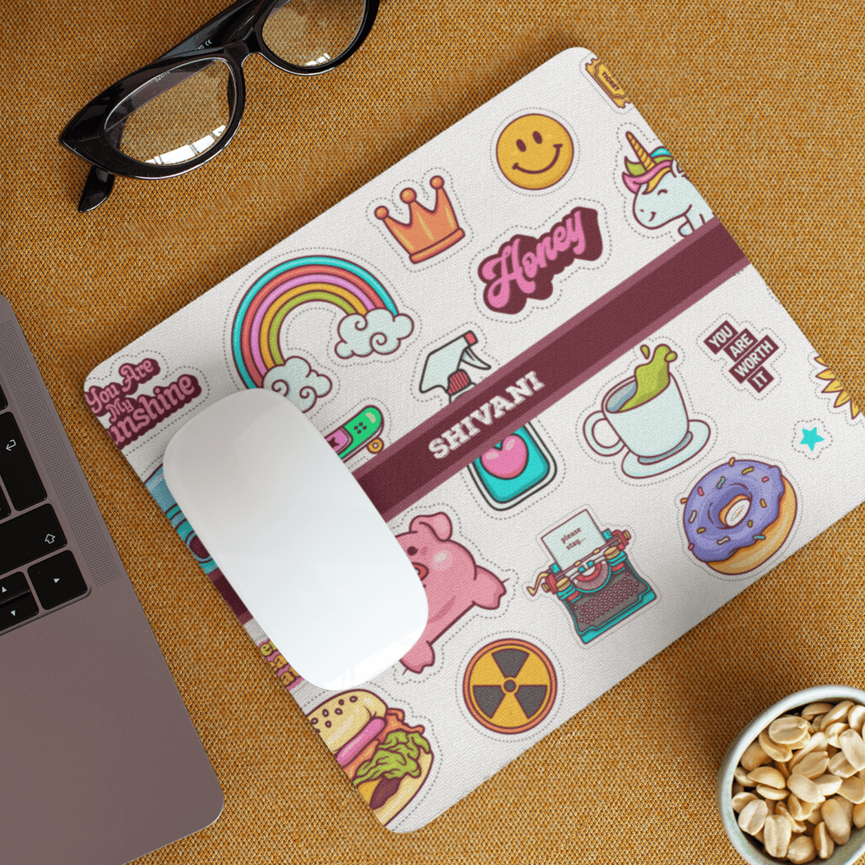 Personalised Mousepad | with Cute Stickers Art with Your Name - Gift Lift
