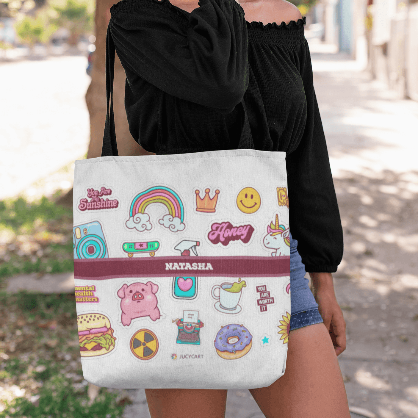 Personalised Tote Bag | with Cute Stickers Art with Your Name - Gift Lift