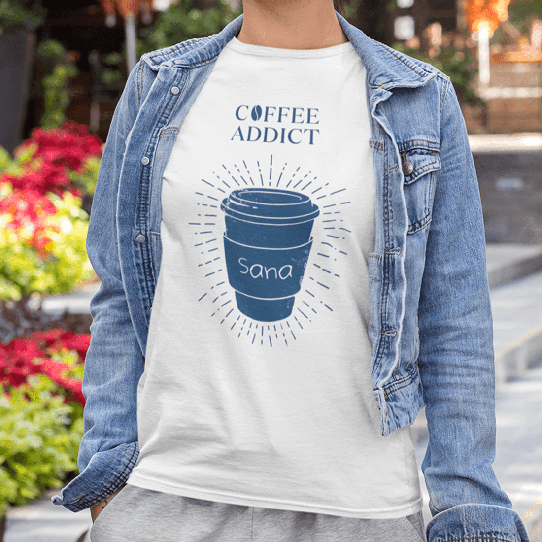 Personalised Tshirt - Coffee Addict Unisex Round Neck Cotton Graphic T Shirt - Gift Lift