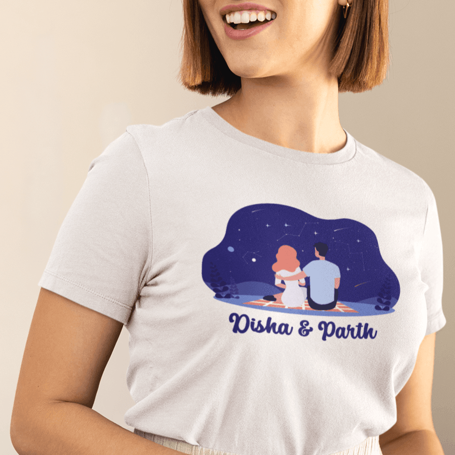 Personalised Tshirt - Romantic Couple Name Unisex Round Neck Cotton Graphic T Shirt - Gift Lift