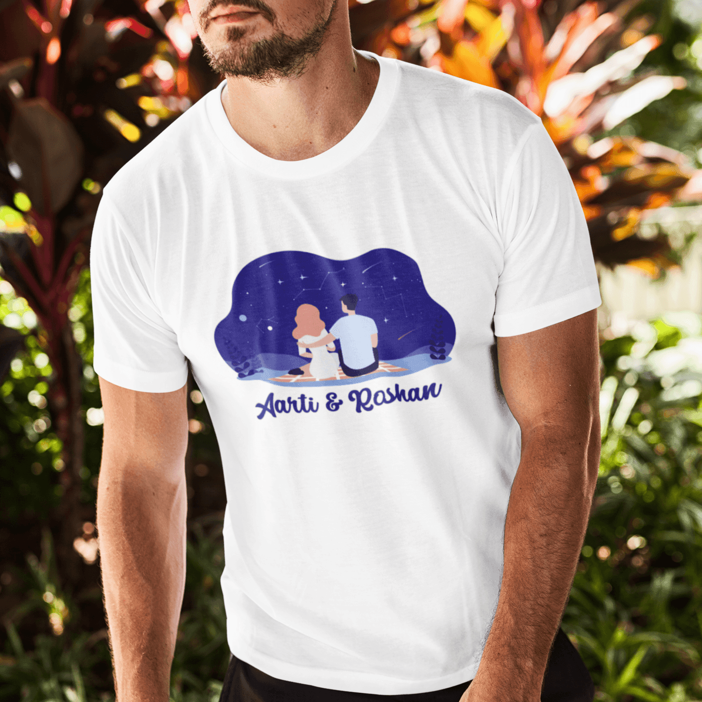 Personalised Tshirt - Romantic Couple Name Unisex Round Neck Cotton Graphic T Shirt - Gift Lift