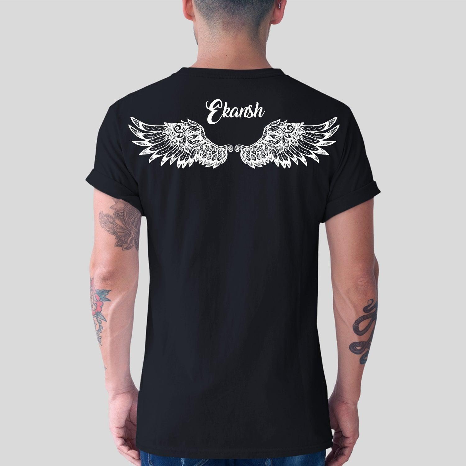 Personalised Wings Vintage Art Custom name On Back Unisex Round Neck T-Shirt - Gift Lift