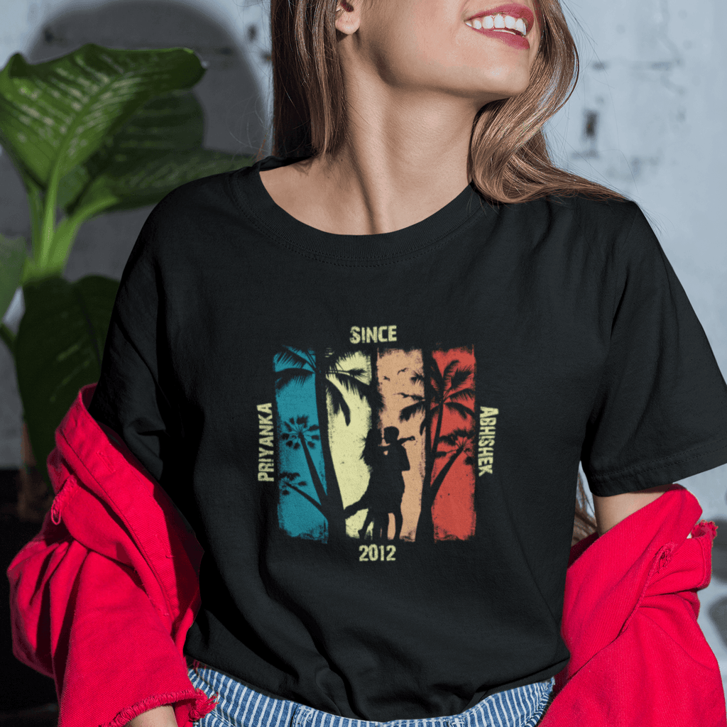 Personalized Beach Couple Art T-Shirt - 100% Cotton - Black - Gift Lift