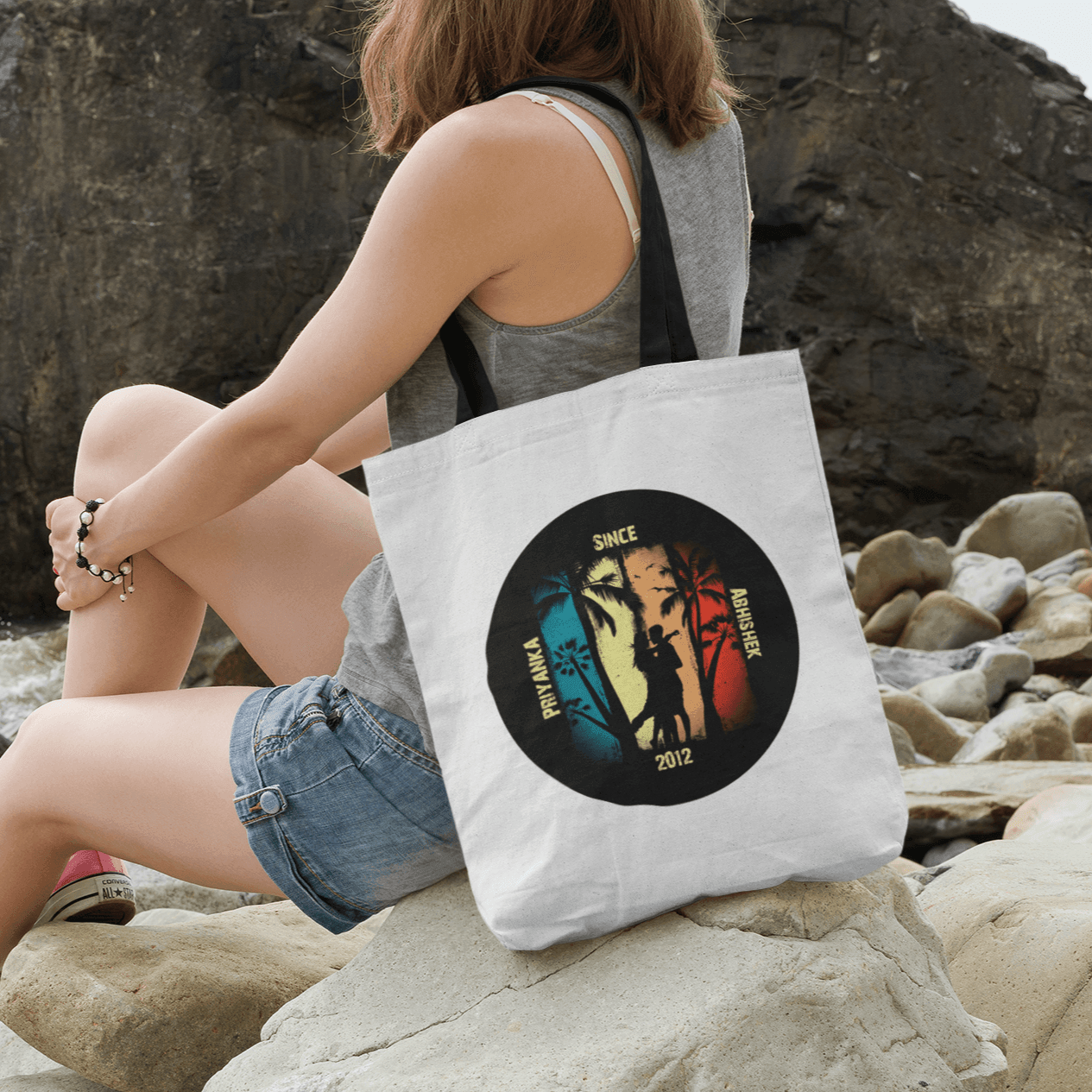 Personalized Beach Couple Art Tote Bag - Gift Lift