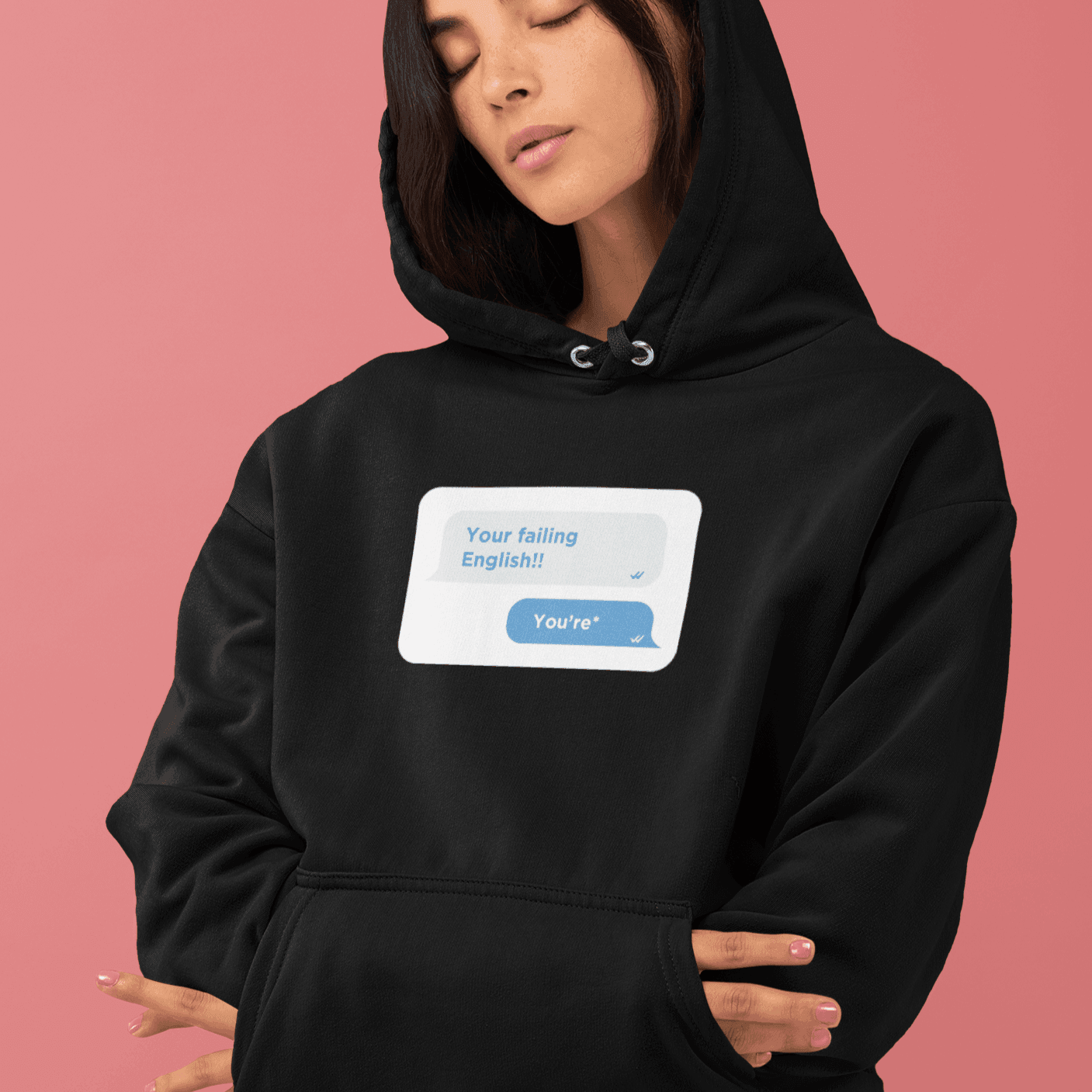 Personalized Black Unisex Hoodie With Your Own Text on Chat Box - Gift Lift