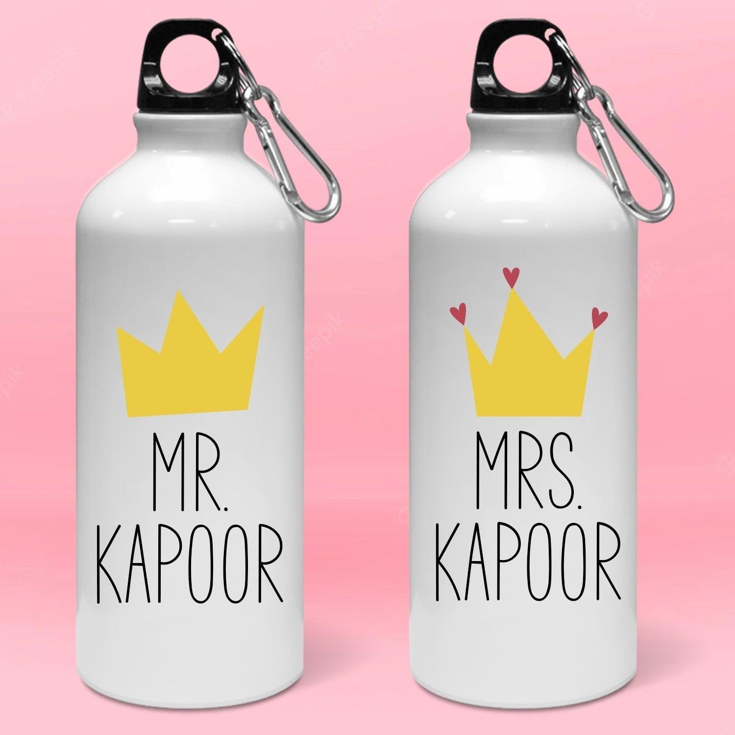 Personalized Crown Mr & Mrs Couple Water Bottle - Set of 2 Bottle - Gift Lift