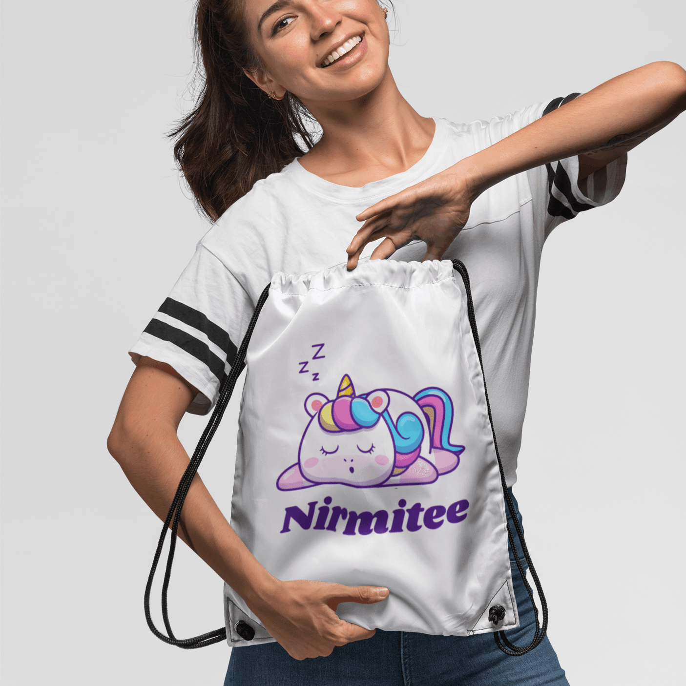 Personalized DrawString Bag with Sleepy Unicorn Art - Gift Lift