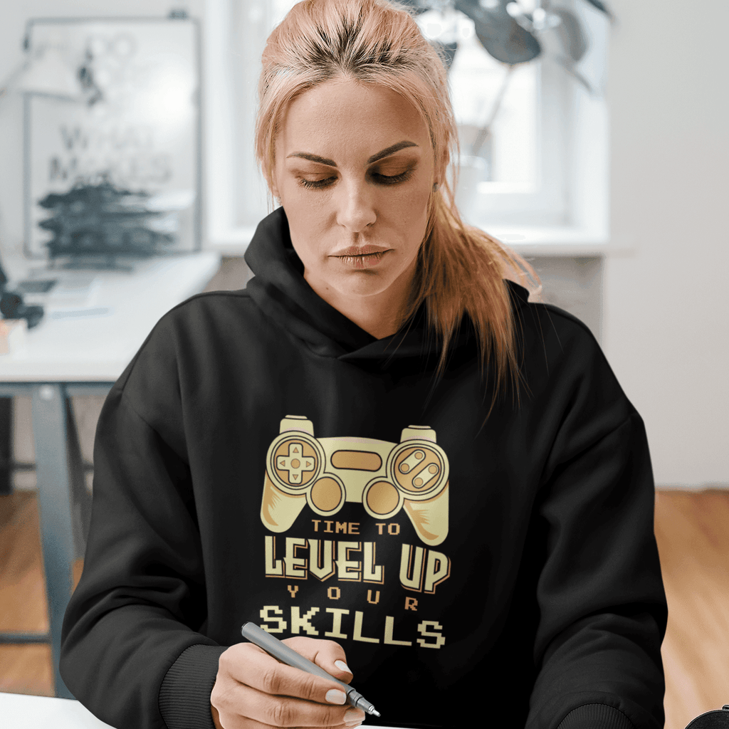 Personalized Graphic Printed Hoodie with your own text - Level Up Your Skills - Gift Lift